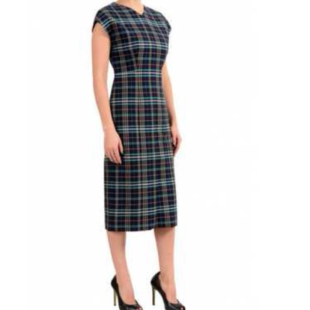 BOSS by Hugo Boss Daela Plaid Stretch Cotton Sheath Dress Size 14 - Picture 3 of 13